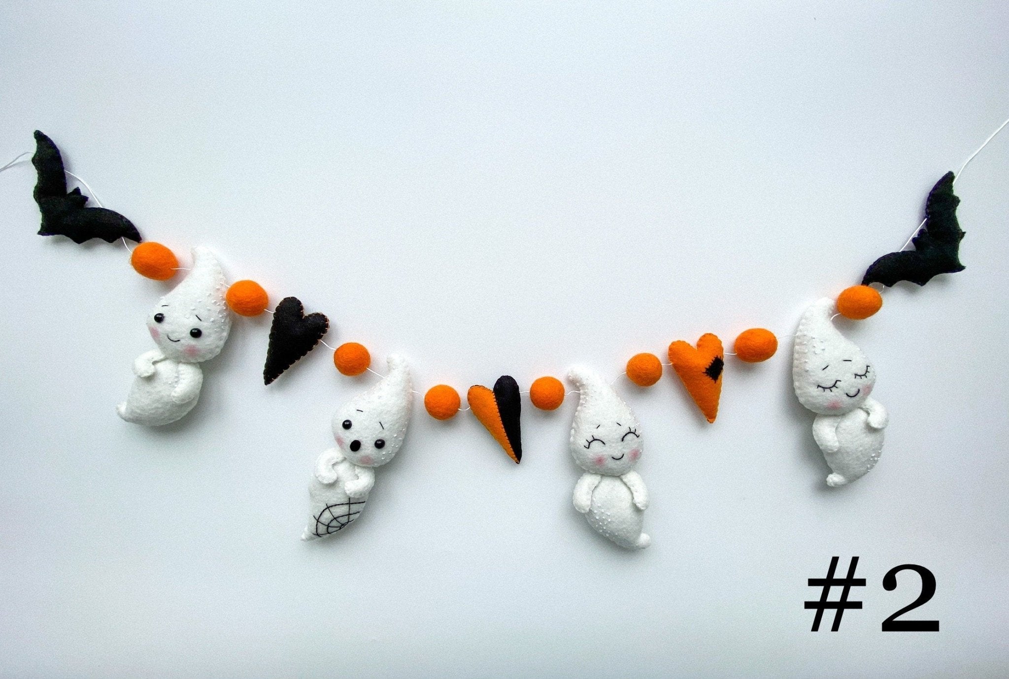 Halloween Ghost Garland – Felt Halloween Banner with Bats, Hearts and Ghosts - WoollyFox